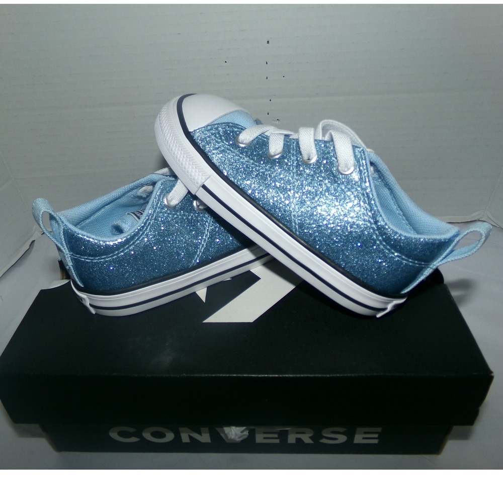 Converse Chuck Taylor All Star Lo Infant 8 Blue Glitter Sneakers